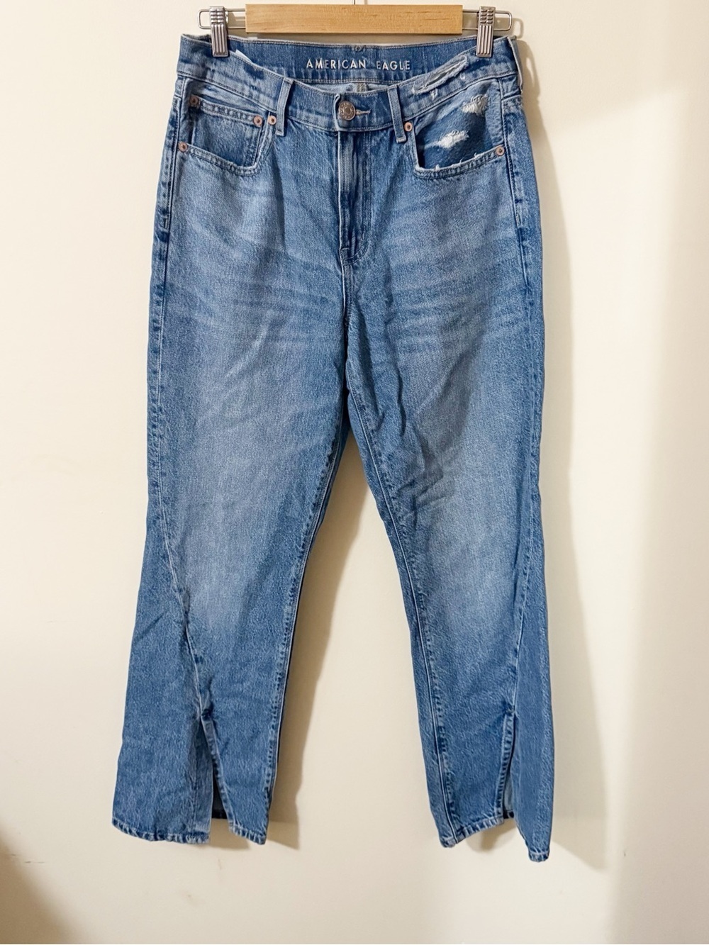 American Eagle 90s Bootcut Jeans Ankle Slits Size 8 SHORT Denim Womens